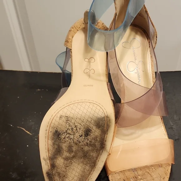 Jessica Simpson Multi Colored Clear Strap Cork Heels - Picture 4 of 5